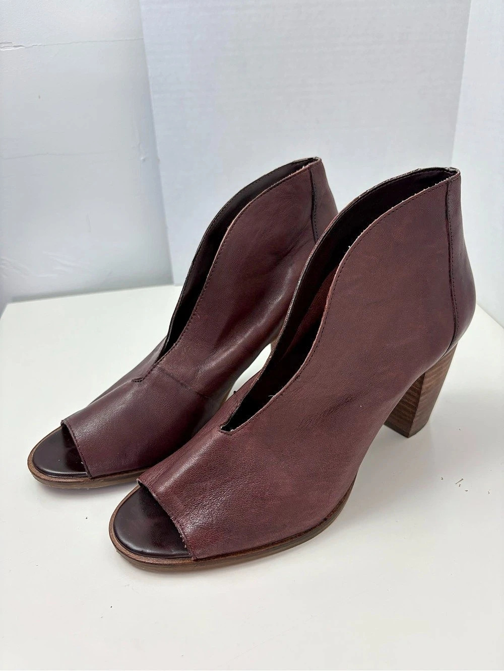 Lucky Brand Joal Peep Toe Bootie Leather Heels Brown US 8M